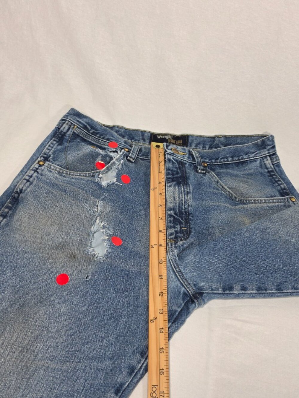 WRANGLER "George" GRUNGE Natural Fraying/Distressing TRASH Blue Jeans Men 34x34. - Picture 15 of 16